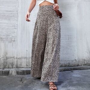 Leopard Print Wide Leg Palazzo Pants
